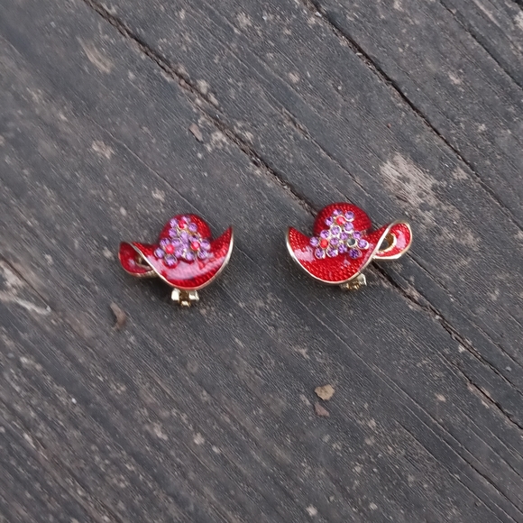 💋💜 Red Hat Ladies 🎀 Earrings Clip - Picture 5 of 6